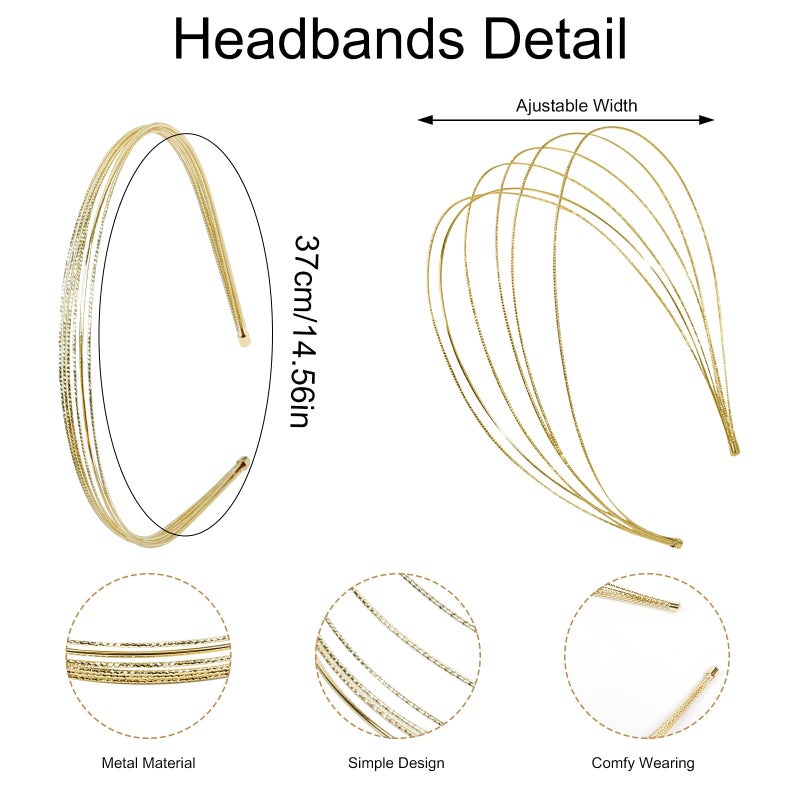 Tobeffect Multi Layers Metal Headbands for Women, 2Packs Fashion Thin Headband Layered Gold Elegant Hairbands Headpiece Trendy Hair Accessories for Girls - Image 2