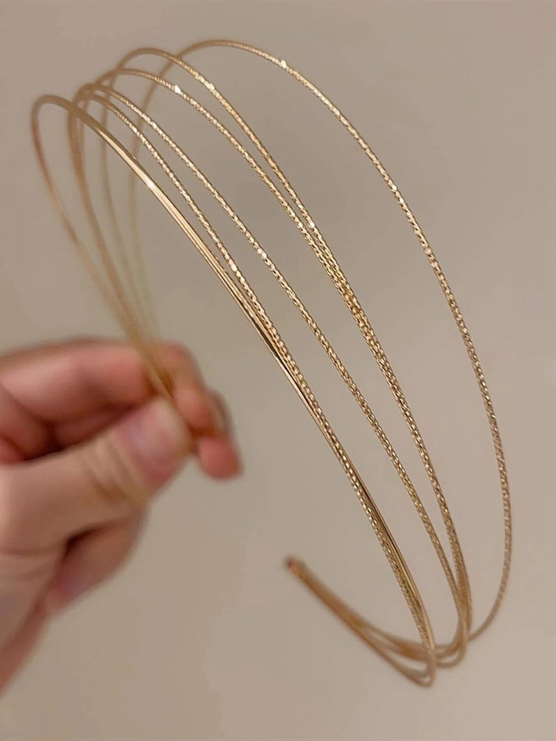 Tobeffect Multi Layers Metal Headbands for Women, 2Packs Fashion Thin Headband Layered Gold Elegant Hairbands Headpiece Trendy Hair Accessories for Girls - Image 1