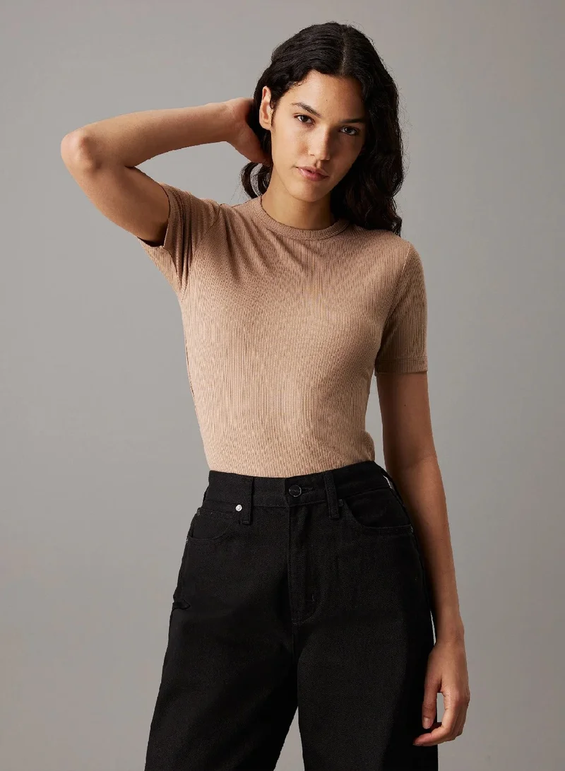 CALVIN KLEIN Fitted Modal Ribbed T-shirt