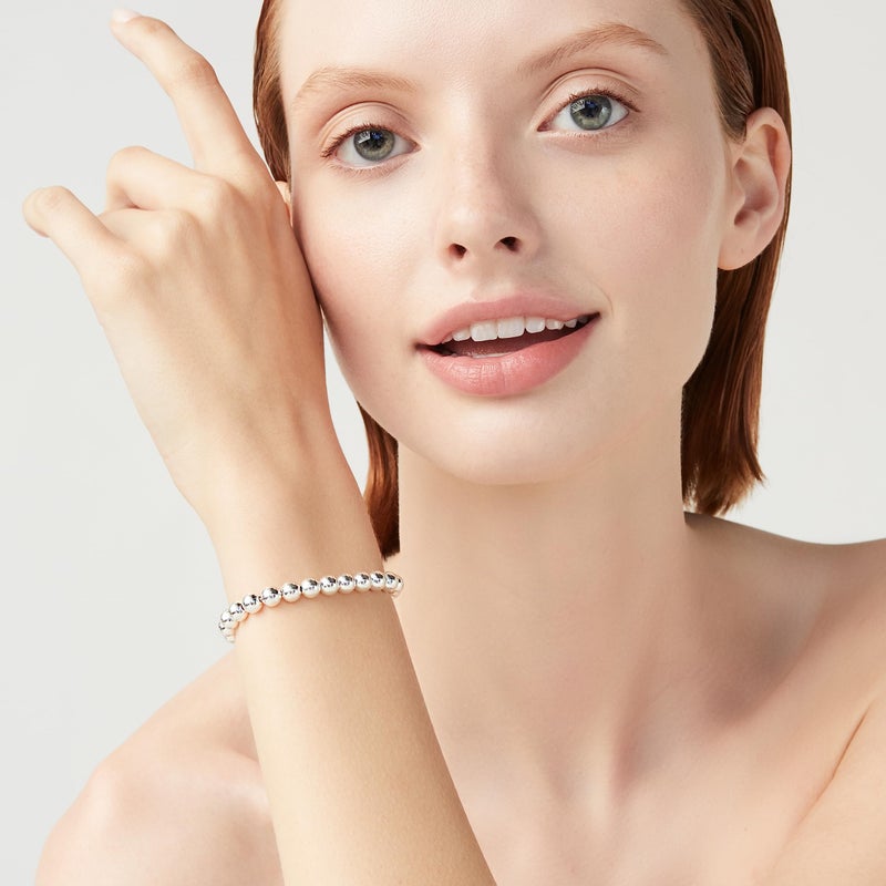 Miabella 925 Sterling Silver Italian Handmade 6mm Bead Ball Strand Chain Bracelet for Women, Made in Italy (Length 7 Inches) - Image 3