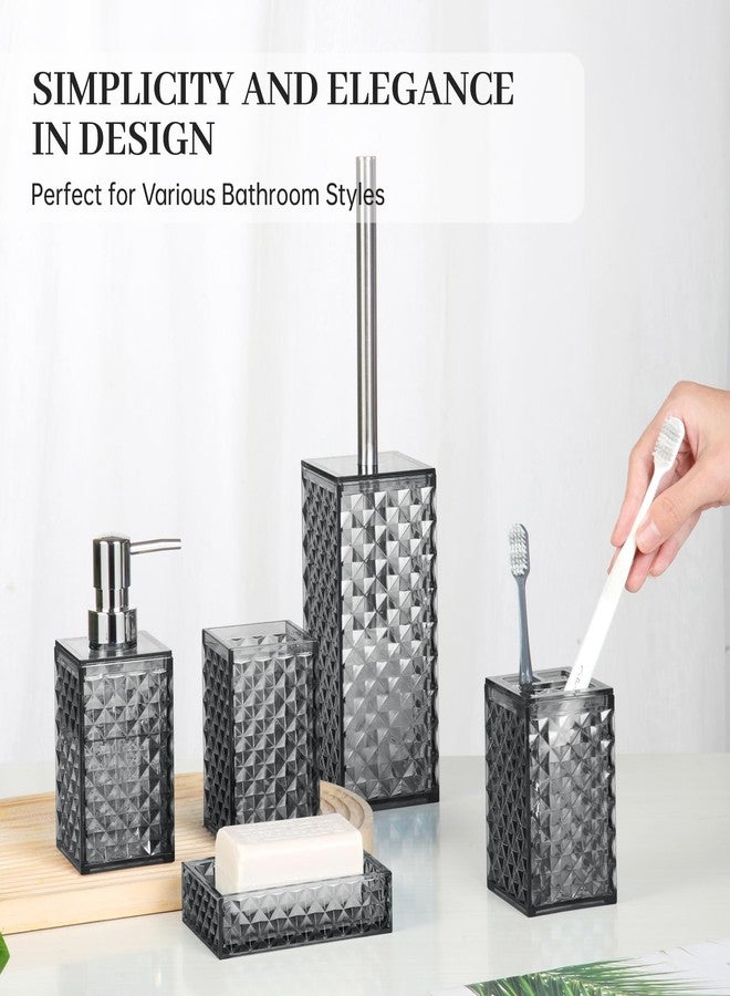 RRM Bathroom Accessory Set, Grid Pattern 5 Pcs Plastic Bathroom Set Include Toilet Bursh, Soap Dispenser, Soap Dish, Toothbrush Holder, Mousewash Cup, Modern Bahtroom Décor Set(Dark Grey) - Image 5