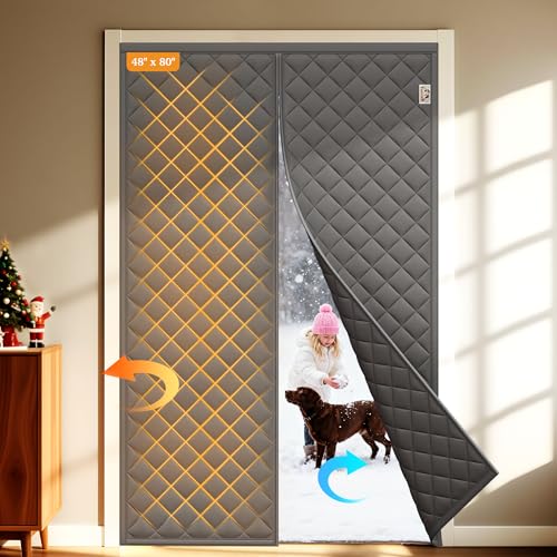 Yotache Magnetic Thermal Insulated Door Curtain Fits 48 x 80 inch Doors, Curtain Size 50" x 82" Weatherproof Oxford Material Screen Door Covers Keep Cold Drafts Out, Gray - Image 1