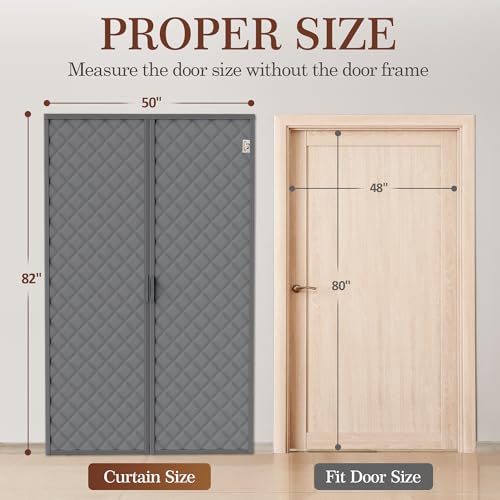 Yotache Magnetic Thermal Insulated Door Curtain Fits 48 x 80 inch Doors, Curtain Size 50" x 82" Weatherproof Oxford Material Screen Door Covers Keep Cold Drafts Out, Gray - Image 2