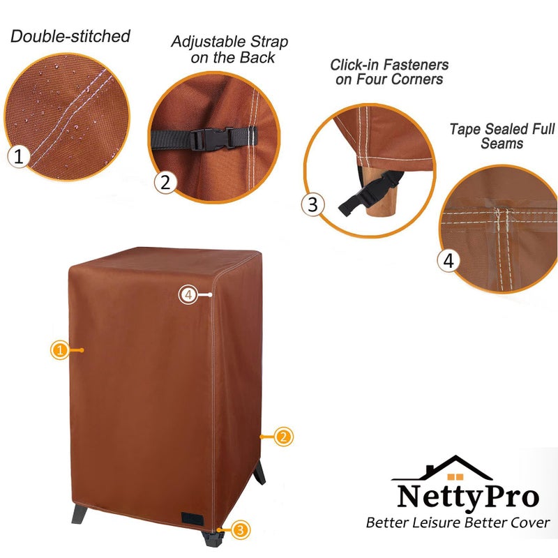 NettyPro NetttyPro Smoker Cover for Outside Electric Masterbuilt Smoker 30 inch, Outdoor Waterproof Heavy Duty Square Vertical Small Grill Cover, 19" W x 18" D x 33" H, Brown - Image 5