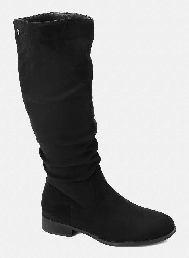 Dejavu Shoes GER-DVTX-031 Knee High Wrinkled Suede Plain Half Zipper Closure Black Boot  For Women - Image 5