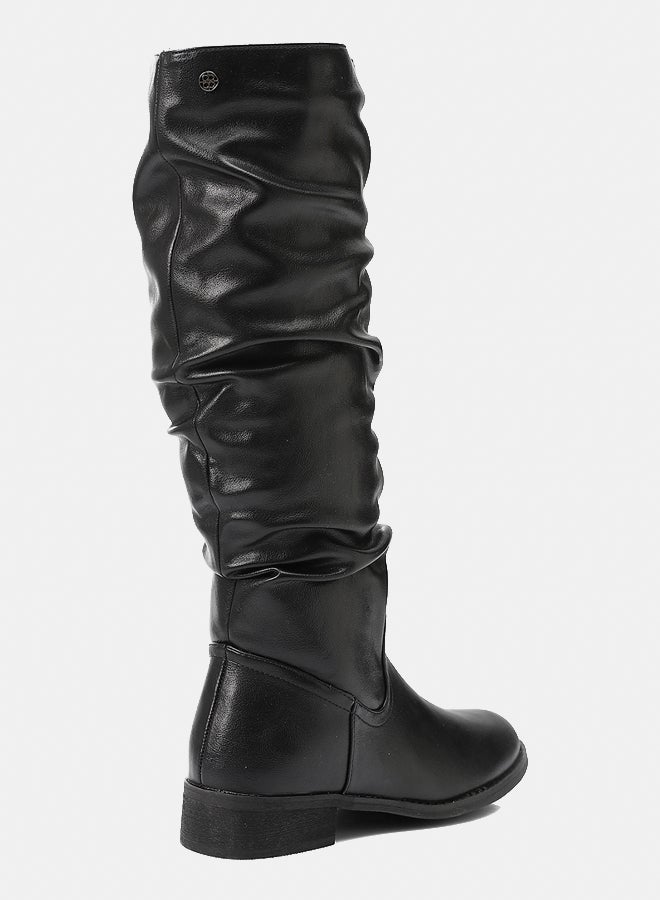 Dejavu Shoes GER-DVTX-031 Knee High Wrinkled Suede Plain Half Zipper Closure Black Boot  For Women - Image 3