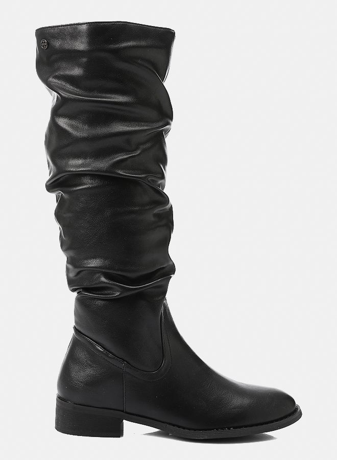 Dejavu Shoes GER-DVTX-031 Knee High Wrinkled Suede Plain Half Zipper Closure Black Boot  For Women - Image 2