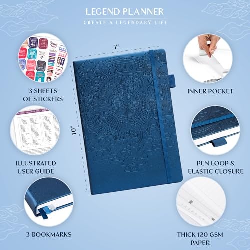 Legend Planner PRO – Deluxe Weekly & Monthly Life Planner to Increase Productivity and Hit Your Goals. Time Management Organizer Notebook – Undated – 7 x 10" Hardcover + Stickers – Mystic Blue - Image 2