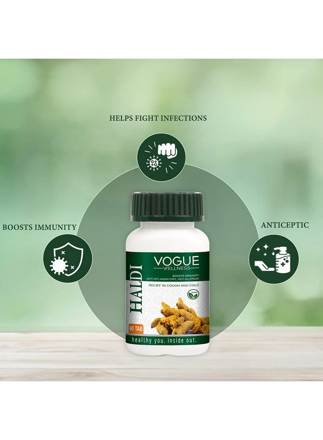 Vogue Wellness Haldi Tablets - Health Booster Turmeric Tablets | Anti Allergen | Immunity Booster Tablets | Pure herbs | 60 Tabs (Pack of 1) - Image 4