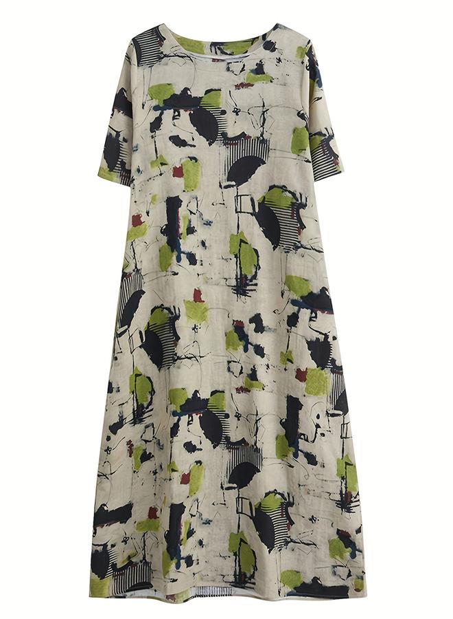 تايك تو فستان ميدي بطبعة دائرية بأكمام قصيرة - Image 3