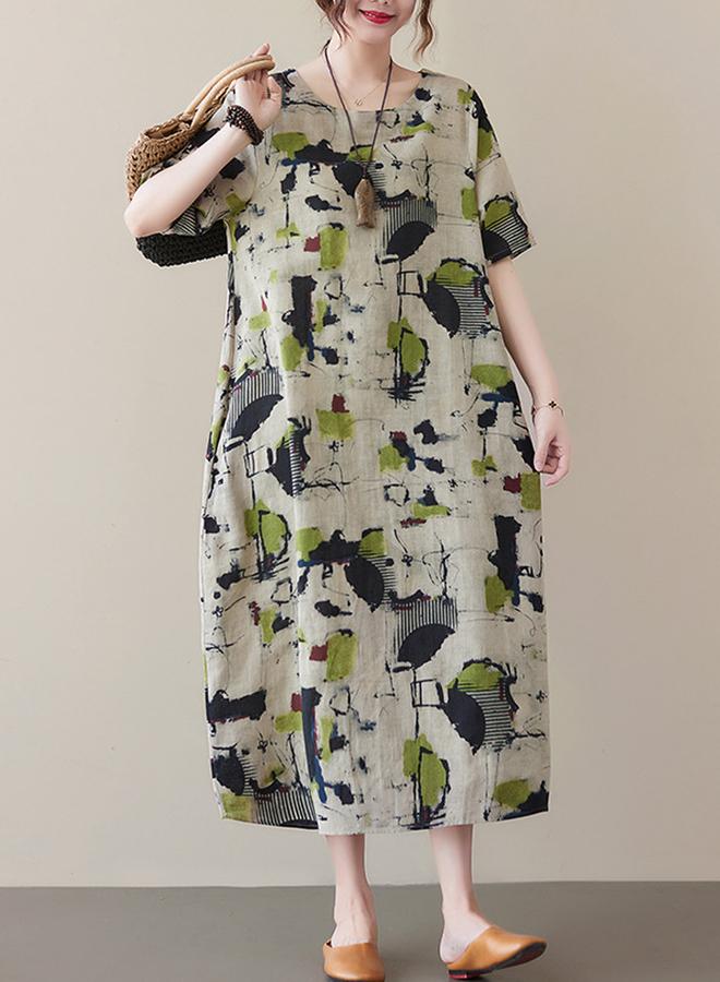 تايك تو فستان ميدي بطبعة دائرية بأكمام قصيرة - Image 5