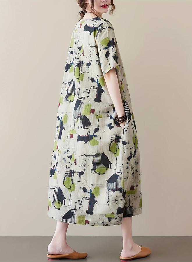 تايك تو فستان ميدي بطبعة دائرية بأكمام قصيرة - Image 1