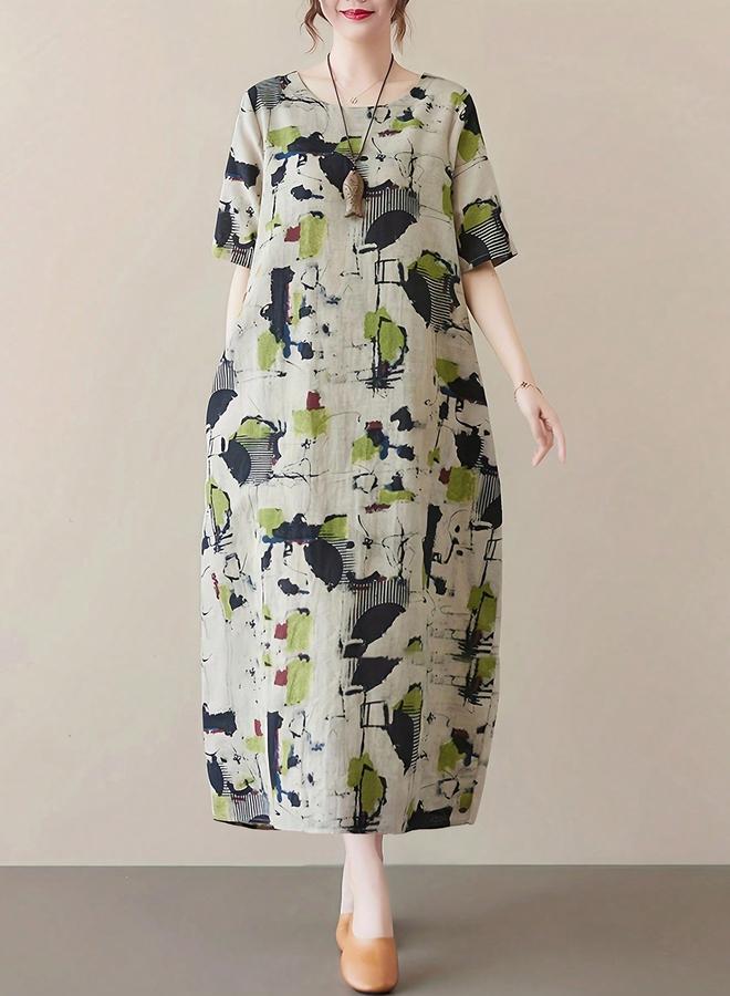 تايك تو فستان ميدي بطبعة دائرية بأكمام قصيرة - Image 4