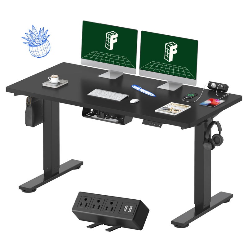 FLEXISPOT EN2 WholePiece Standing Desk with Clamp Power Strip 55 x 28 Electric Stand Up Height Adjustable Desk with Cable Management Black Frame  55 Black Top 2 Packages