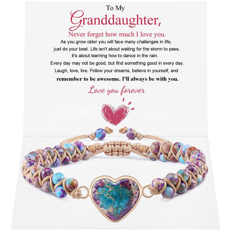 BABORI Gifts for Granddaughter Valentines Day Birthday Christmas Anniversary Jasper Heart Beaded Braided Handmade Imperial Jasper Bracelet - Image 1