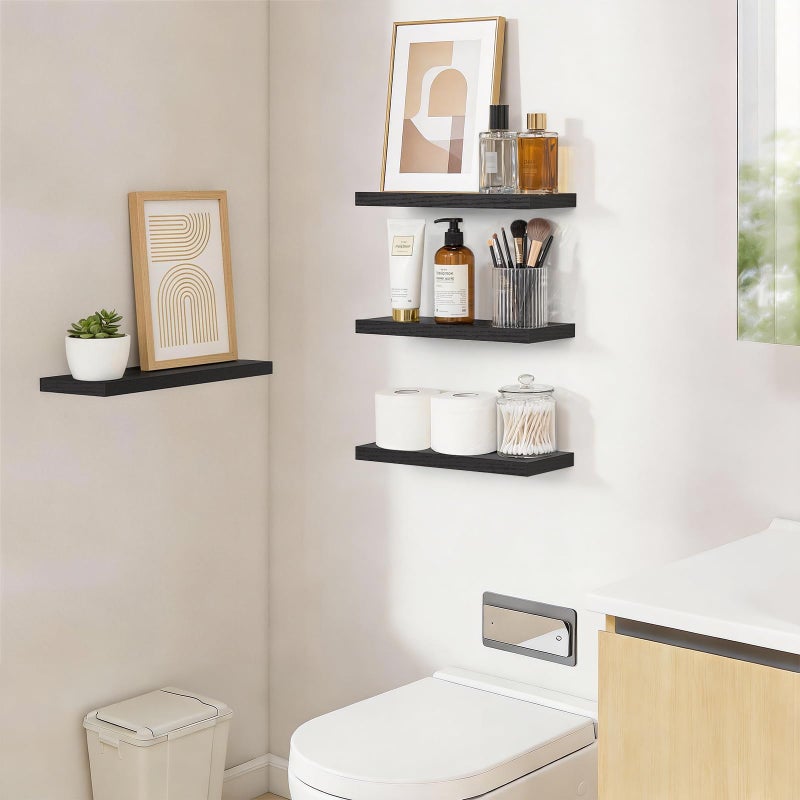 BAYKA Floating Shelves for Wall, 15.7in Wall Mounted Rustic Wood Shelves for Bathroom, Bedroom, Living Room, Kitchen, Hanging Shelf for Books/Storage/Room Decor with 22lbs Capacity (Black, Set of 4) - Image 3