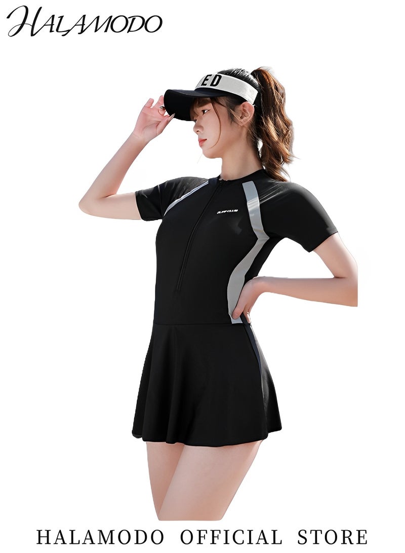 HALAMODO Women's One Piece Swimsuit Short Sleeve Quick-Dry Swimwear Conservative Beachwear Bathing Suit Sports Suits Backless Jumpsuit  - Image 4