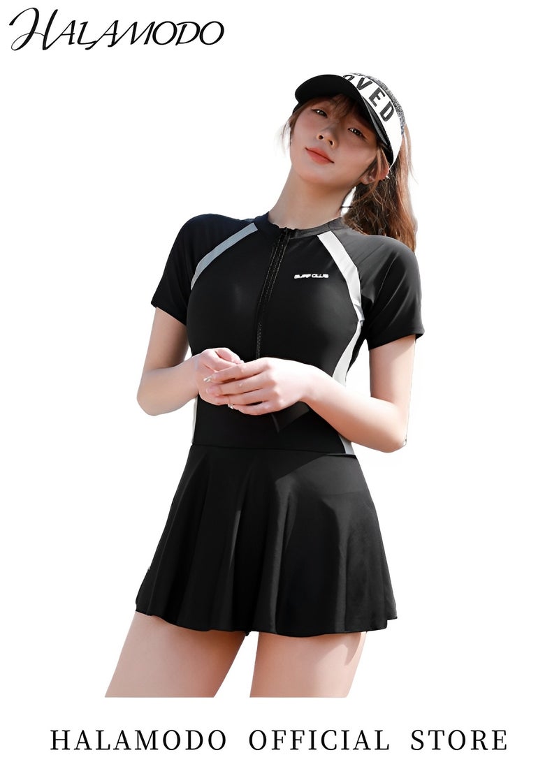 HALAMODO Women's One Piece Swimsuit Short Sleeve Quick-Dry Swimwear Conservative Beachwear Bathing Suit Sports Suits Backless Jumpsuit  - Image 5