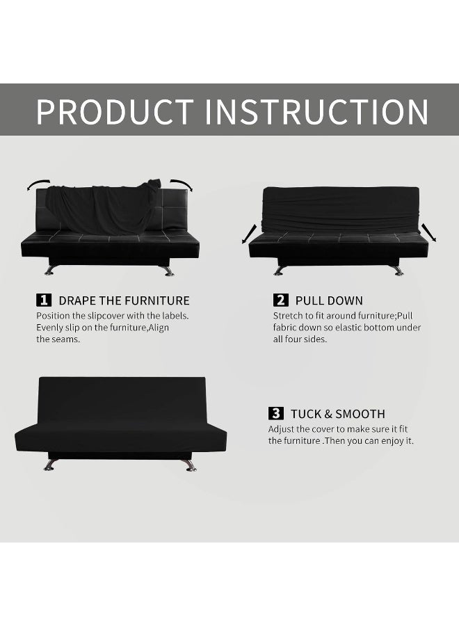 Easy-Going EasyGoing Stretch Futon Slipcover Armless Futon Bed Cover Furniture Protector Without Armrests with Elastic Bottom for Kids Soft Jacquard Fabric Small Checks Large Black  - Image 2