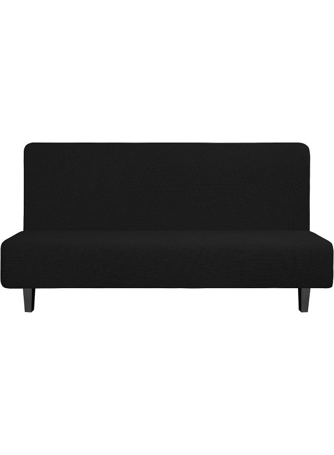 Easy-Going EasyGoing Stretch Futon Slipcover Armless Futon Bed Cover Furniture Protector Without Armrests with Elastic Bottom for Kids Soft Jacquard Fabric Small Checks Large Black  - Image 5