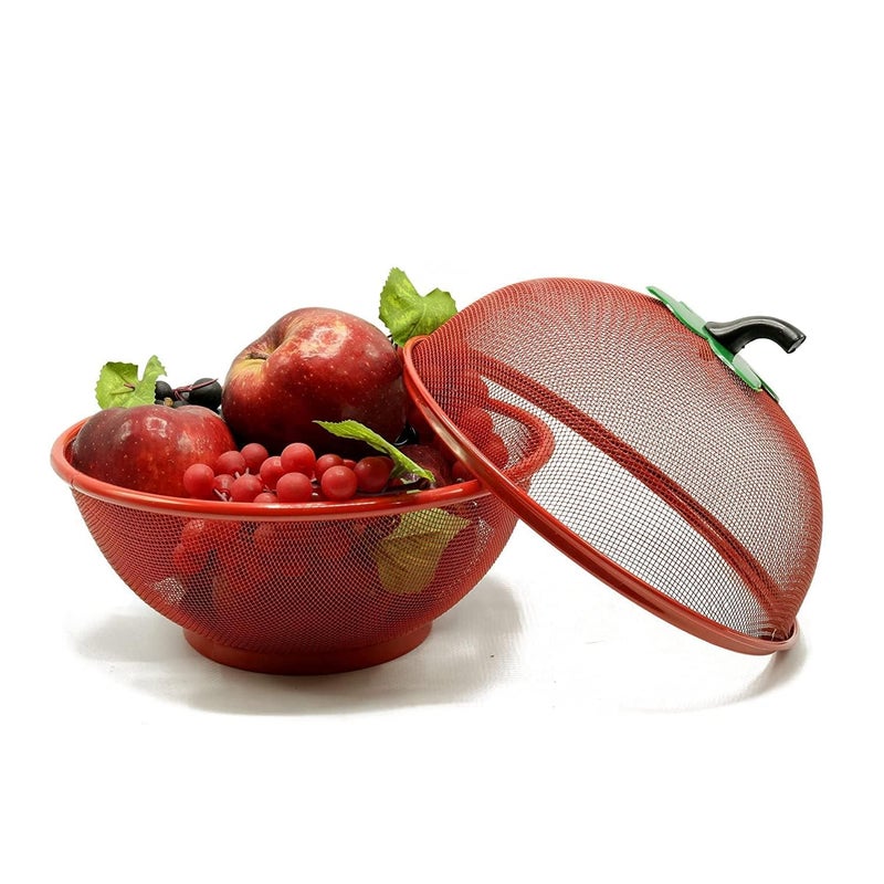DISONE Apple Shaped Fruit Basket with Lid Cover Metal Wire Container for Kitchen Food Vegetable Storage Holder Mesh Bowl Strainer Covered Counter Fruits Drain Strainers Vegetables and Fruits - Image 5