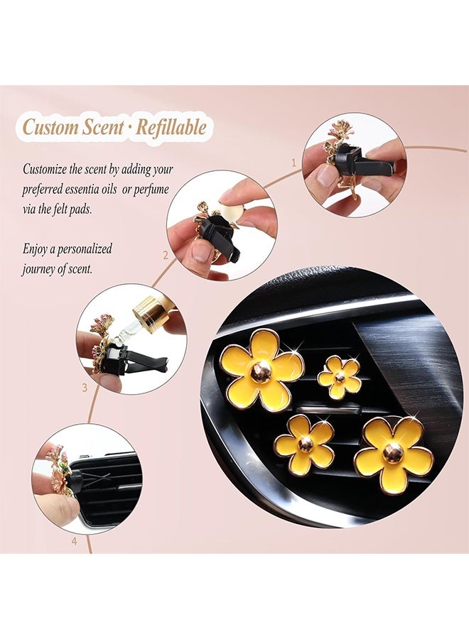 4 Pcs Yellow Daisy Air Vent Clips,Cute Flower Car Air Conditioning Outlet Clip Car Air Freshener Clip Charm Car Inter Decor Accessories for Women - Image 3