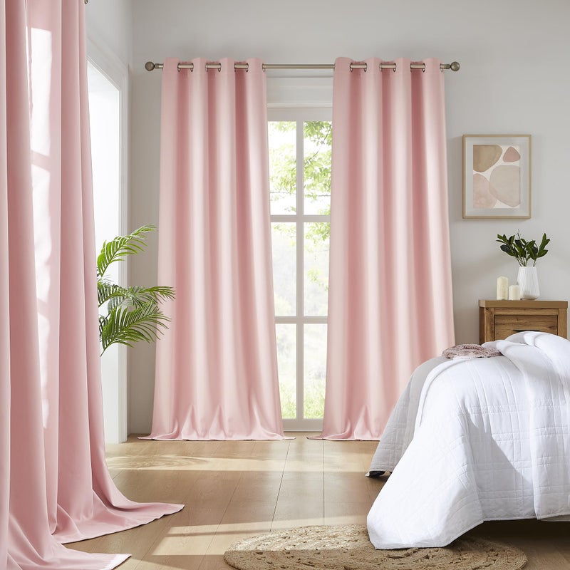 DUALIFE Baby Pink Curtains 45 Inch Length for Kids Room Thermal Insulated Blackout Curtains for Baby Nursery Small Short Window Drape Grommet 52 x 45 Inches Long - Image 2