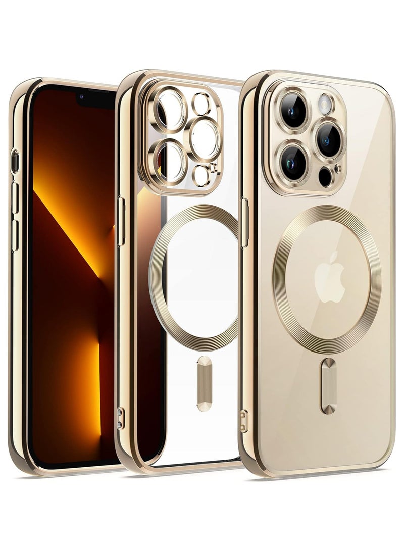 iPhone 14 Pro Clear Case with MagSafe Wireless Charging Compatible Back Cover with Electroplating Shockproof Frame-GOLD - Image 1