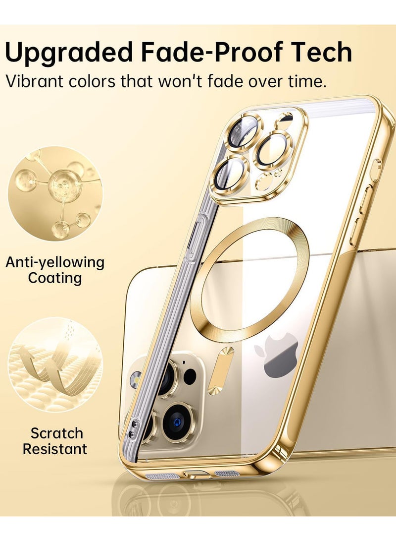 iPhone 14 Pro Clear Case with MagSafe Wireless Charging Compatible Back Cover with Electroplating Shockproof Frame-GOLD - Image 2
