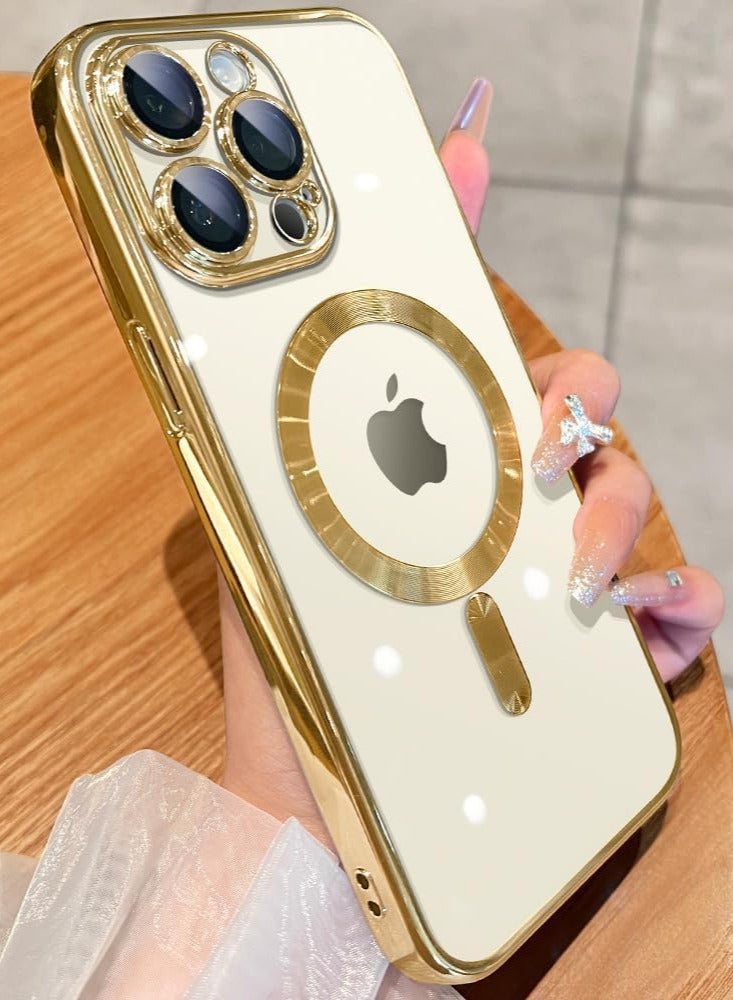 iPhone 14 Pro Clear Case with MagSafe Wireless Charging Compatible Back Cover with Electroplating Shockproof Frame-GOLD - Image 4
