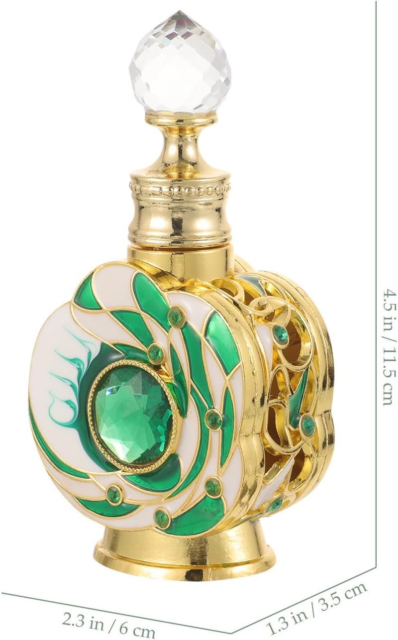 12ml Green Glass Empty Perfume Bottle Vintage Essential Oil Container Refillable Metal Flower Cap Aromatherapy Bottle for Travel and Home Decor - Image 2