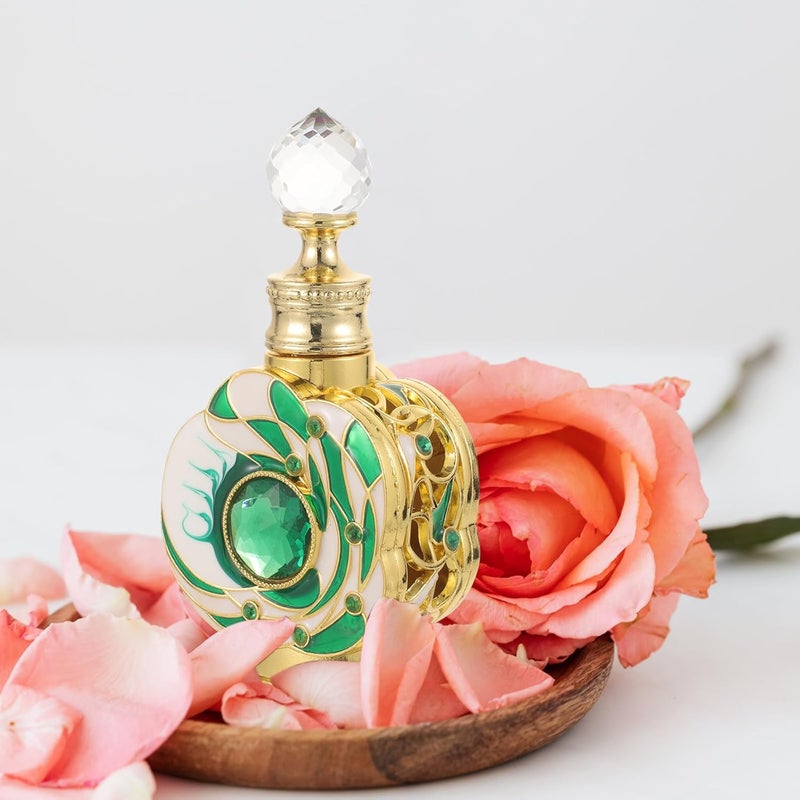 12ml Green Glass Empty Perfume Bottle Vintage Essential Oil Container Refillable Metal Flower Cap Aromatherapy Bottle for Travel and Home Decor - Image 5