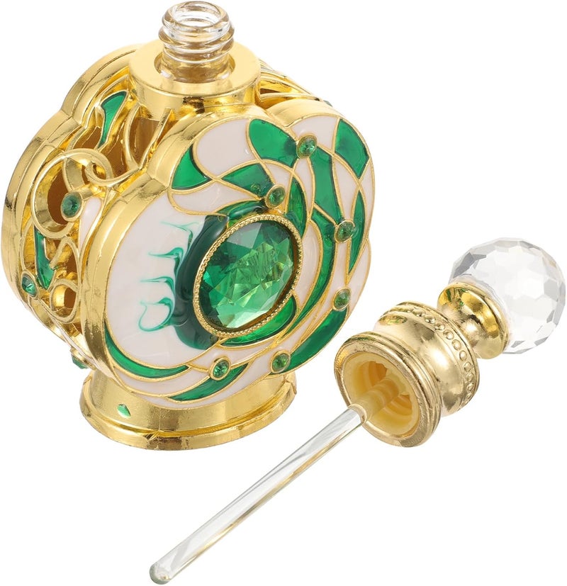 12ml Green Glass Empty Perfume Bottle Vintage Essential Oil Container Refillable Metal Flower Cap Aromatherapy Bottle for Travel and Home Decor - Image 1
