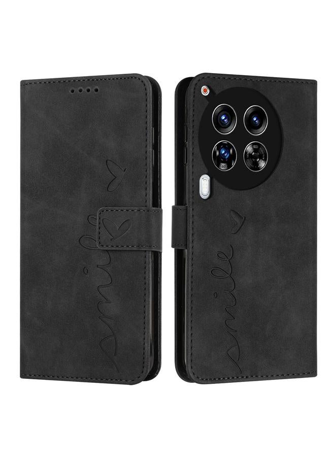 جرين تايجر جراب هاتف جلدي منقوش على شكل قلب لهاتف Tecno Camon 30 Premier مع حبل طويل (أسود)