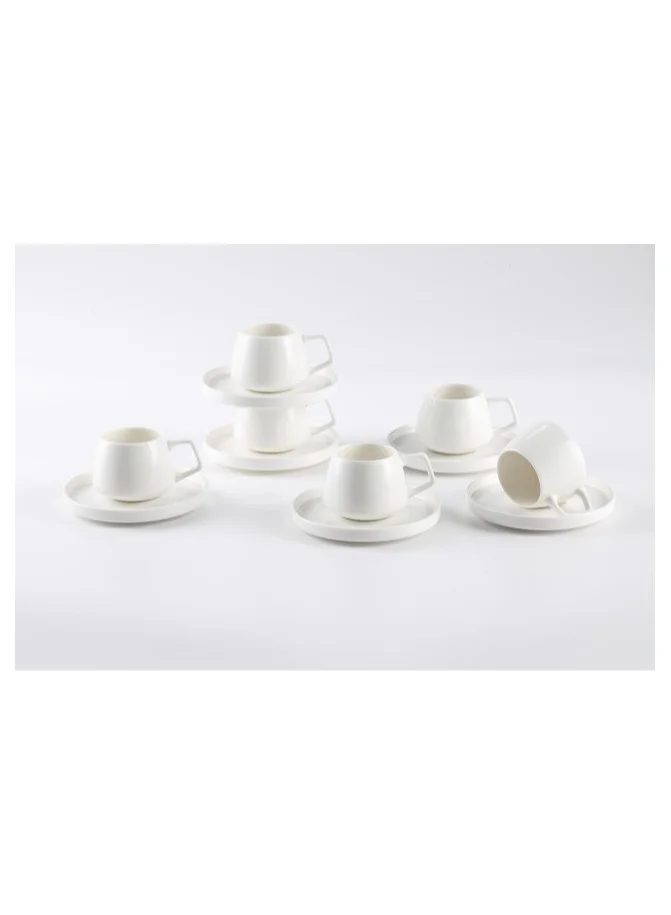 Shallow Shallow New Bone China EMA Coffee Cup & Saucer Set, 100ml (White, 6 Cups, 6 Saucer)