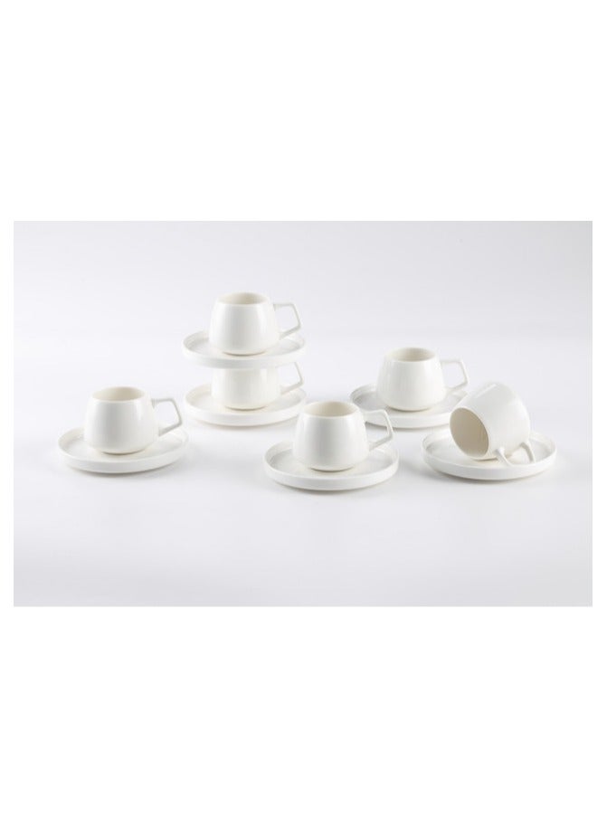 Shallow New Bone China EMA Coffee Cup & Saucer Set, 100ml (White, 6 Cups, 6 Saucer) - Image 1