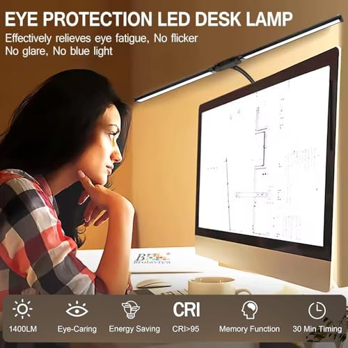 BROLAVIYA Overhead LED 2 Head Dimmable, Aluminum Frame Desk Lamp Light with Multi-Angle Rotation,3 Lighting Modes for Home, Office, Desktop,Bedroom, Reading,etc - Image 5