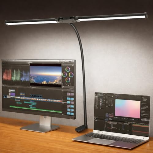 BROLAVIYA Overhead LED 2 Head Dimmable, Aluminum Frame Desk Lamp Light with Multi-Angle Rotation,3 Lighting Modes for Home, Office, Desktop,Bedroom, Reading,etc - Image 1