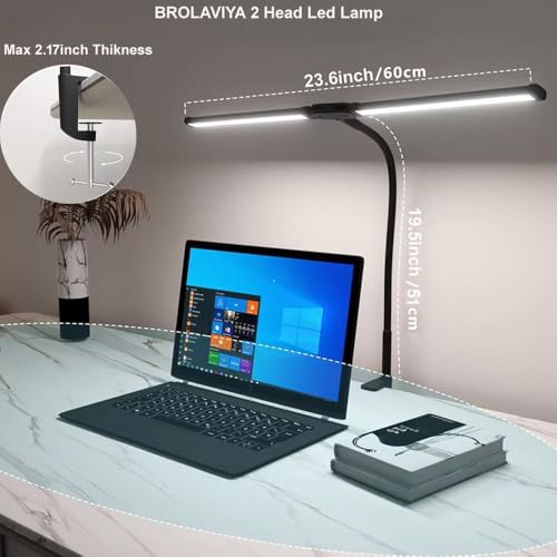 BROLAVIYA Overhead LED 2 Head Dimmable, Aluminum Frame Desk Lamp Light with Multi-Angle Rotation,3 Lighting Modes for Home, Office, Desktop,Bedroom, Reading,etc - Image 2