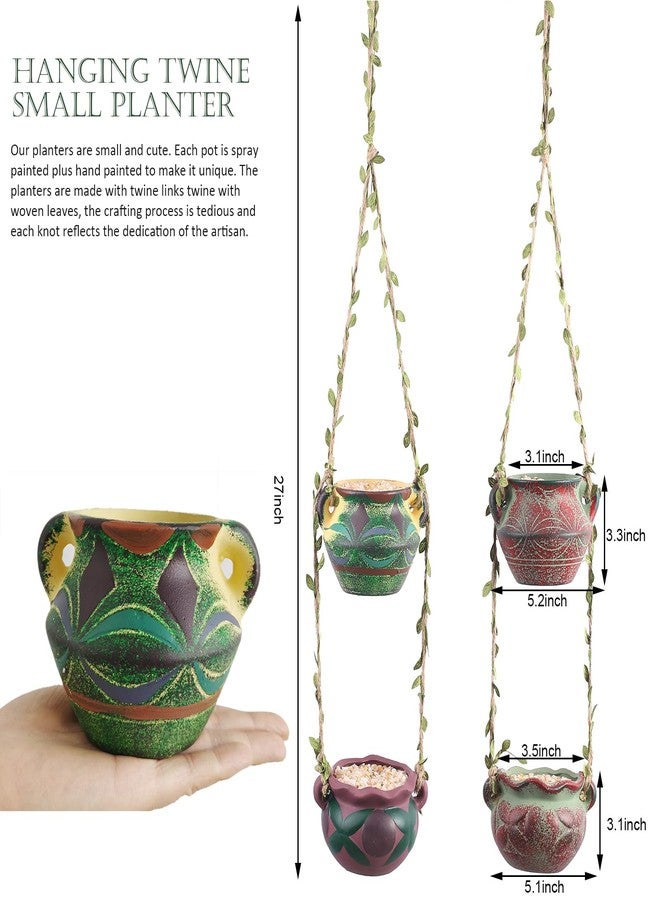 Yuccasly 4 Piece Boho Ceramic Hanging Planters with Drainage Holes - Adorable Indoor Outdoor Succulent Flower Pots, Unique Home Décor, Charming Small Planters for Plants - Image 2