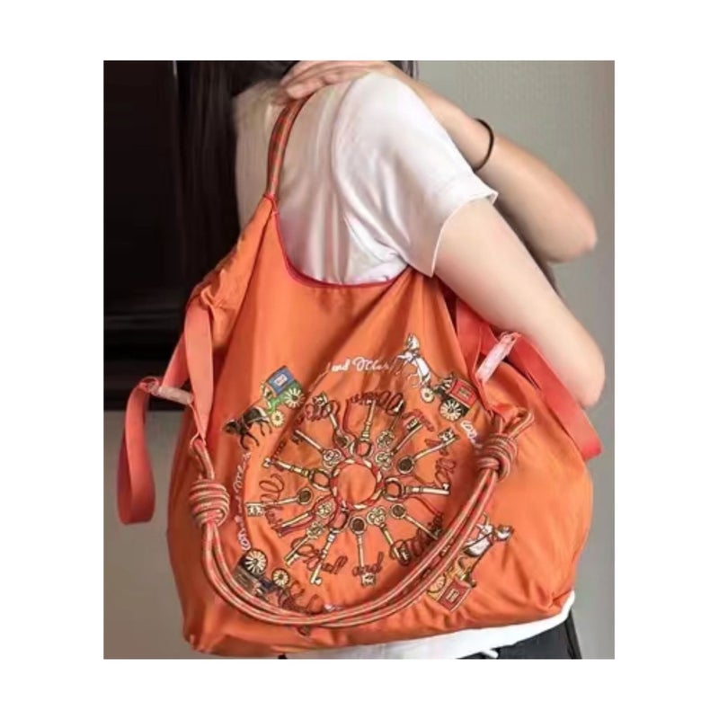 New Ballchain Nylon Eco-Friendly Tote Bag, Shoulder Crossbody Bag, Large Capacity Hawaiian Embroidered Shopping Bag - Image 3