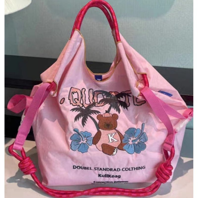 New Ballchain Nylon Eco-Friendly Tote Bag, Shoulder Crossbody Bag, Large Capacity Hawaiian Embroidered Shopping Bag - Image 2
