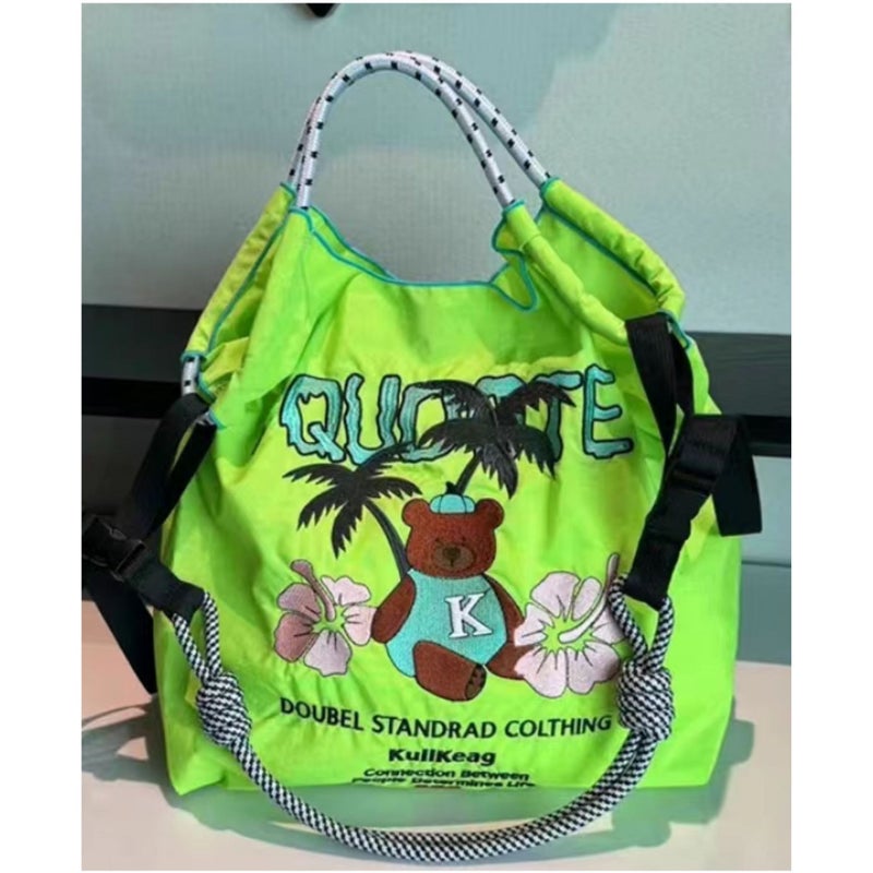 New Ballchain Nylon Eco-Friendly Tote Bag, Shoulder Crossbody Bag, Large Capacity Hawaiian Embroidered Shopping Bag - Image 1
