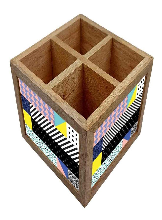Nutcase Wooden Cutlery Stand Holder Silverware Caddy Spoons Forks Knives Organizer for Dining Table & Kitchen -Made in India-Spoons NOT Included - Checkbox Pattern - Image 2