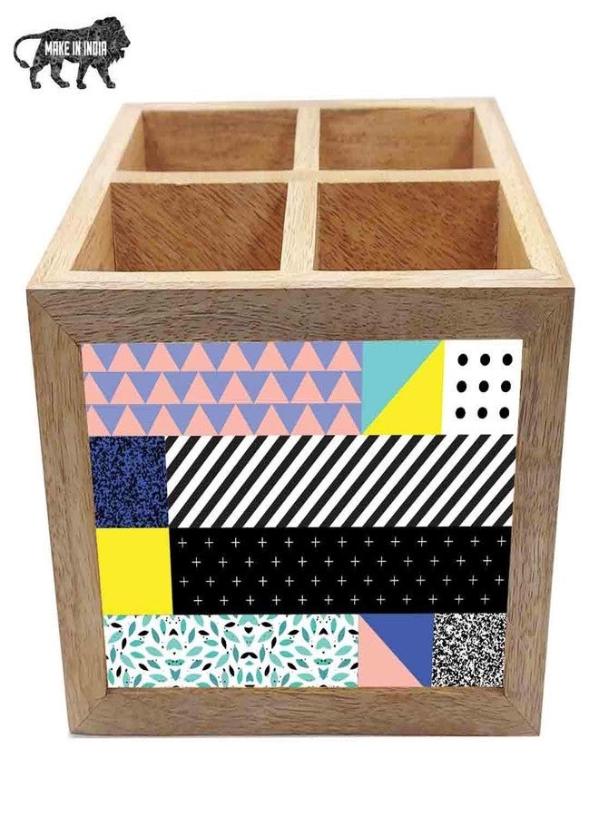 Nutcase Wooden Cutlery Stand Holder Silverware Caddy Spoons Forks Knives Organizer for Dining Table & Kitchen -Made in India-Spoons NOT Included - Checkbox Pattern - Image 5
