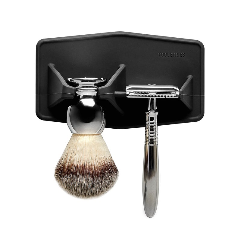 TOOLETRIES The Maverick Silicone Razor & Brush Holder Holder - The Best Safety Razor Stand. This Will Prolong The Life of Your Shaving Brush - Charcoal - Image 1