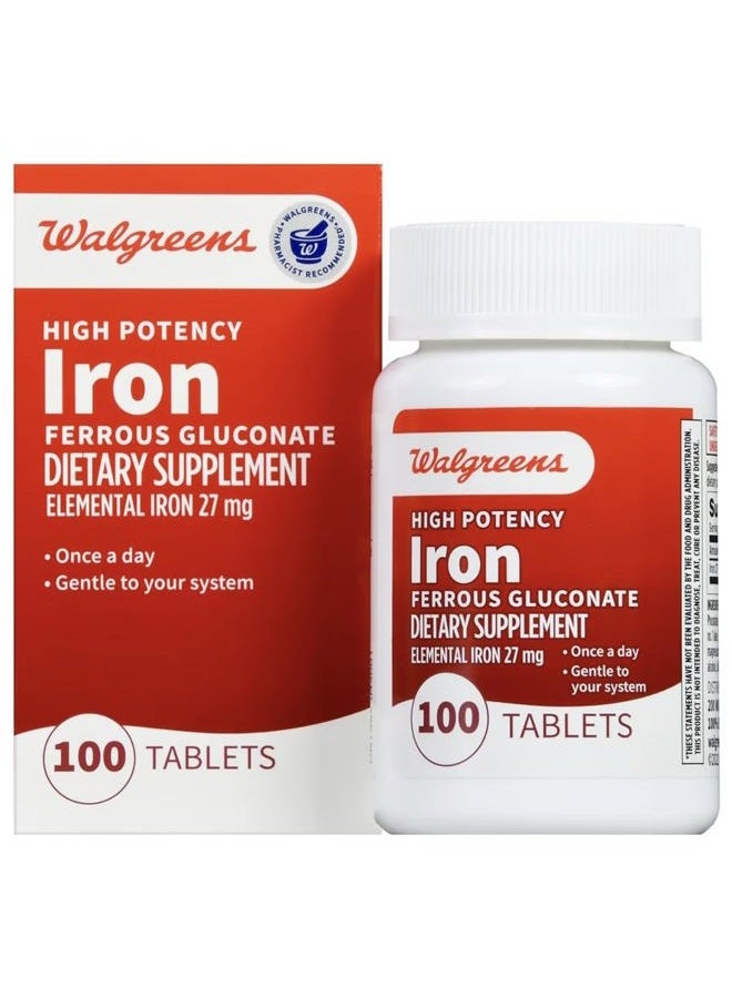 Walgreens High Potency Iron Ferrous Gluconate 27mg, Tablets, 100 ea - Image 1