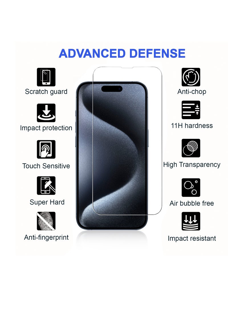 برايميت [3 قطع ] واقي حماية شاشة ايفون 15 6.1 انش. صلابة 9H رفيعة للغاية شفاف عالي الدقة خاليه من الفقاعات مع اداة تركيب [ ليست لي ايفون 15 برو ] - Image 2