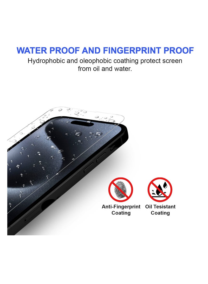 برايميت [3 قطع ] واقي حماية شاشة ايفون 15 6.1 انش. صلابة 9H رفيعة للغاية شفاف عالي الدقة خاليه من الفقاعات مع اداة تركيب [ ليست لي ايفون 15 برو ] - Image 5