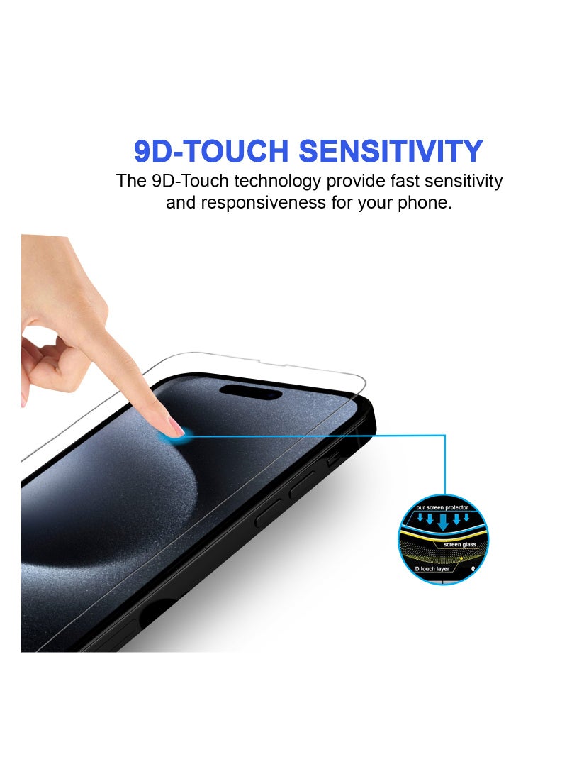 برايميت [3 قطع ] واقي حماية شاشة ايفون 15 6.1 انش. صلابة 9H رفيعة للغاية شفاف عالي الدقة خاليه من الفقاعات مع اداة تركيب [ ليست لي ايفون 15 برو ] - Image 3